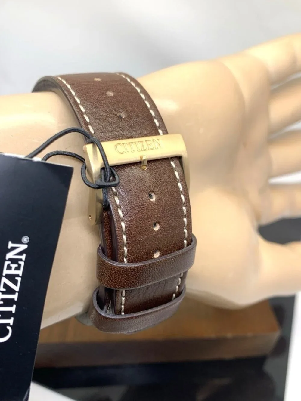 Citizen Men's Watch CA4213-18l Eco Drive Blue Dial Rose Gold Brown Leather Band